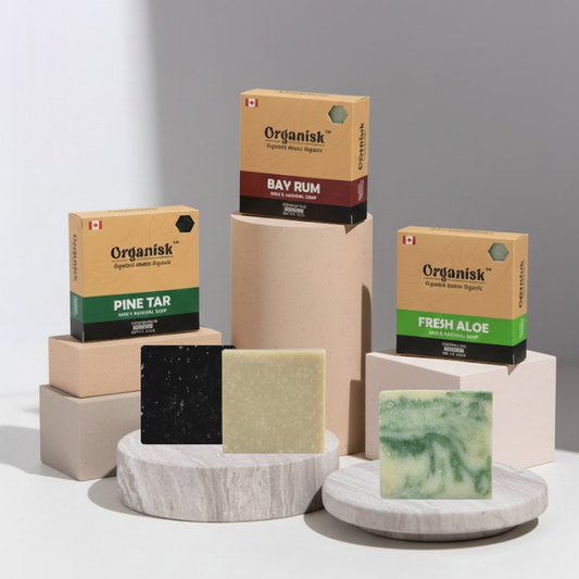 All Natural Men's Bar Soap - Pine Tar, Bay Rum and Fresh Aloe Soap (Variety Pack of 3) Net Weight 3x5oz