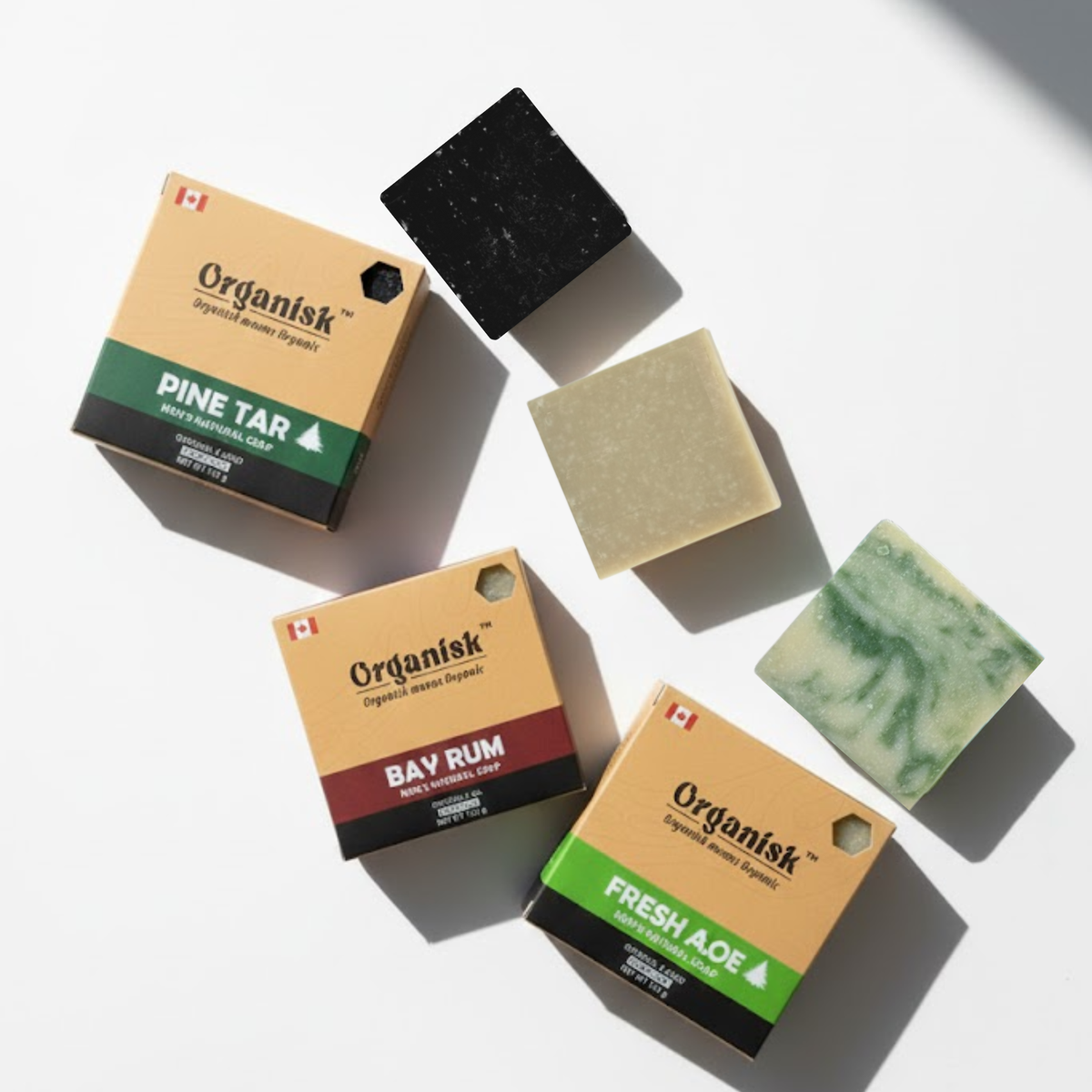 All Natural Men's Bar Soap - Pine Tar, Bay Rum and Fresh Aloe Soap (Variety Pack of 3) Net Weight 3x5oz