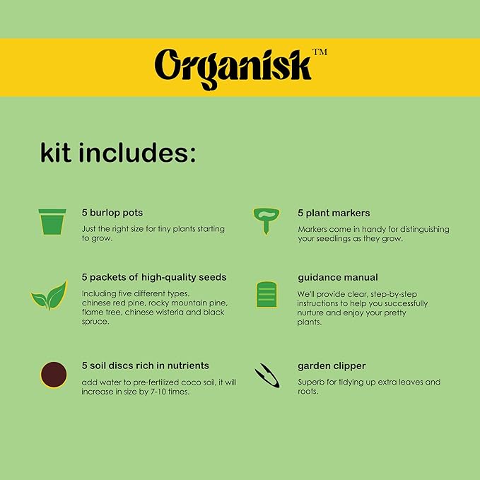 Organisk Bonsai Starter Kit - 5 Unique Tree Types, Special DIY Garden Hobby Kits, Amazing Gift for any Occasion