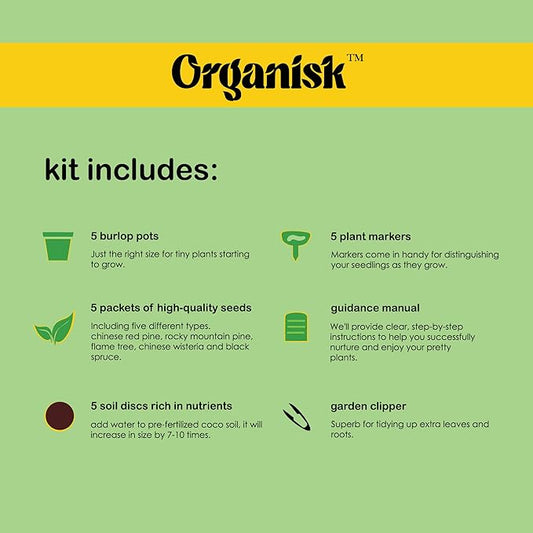 Organisk Bonsai Starter Kit - 5 Unique Tree Types, Special DIY Garden Hobby Kits, Amazing Gift for any Occasion