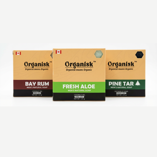 All Natural Men's Bar Soap - Pine Tar, Bay Rum and Fresh Aloe Soap (Variety Pack of 3) Net Weight 3x5oz