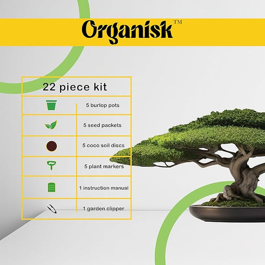 Organisk Bonsai Starter Kit - 5 Unique Tree Types, Special DIY Garden Hobby Kits, Amazing Gift for any Occasion