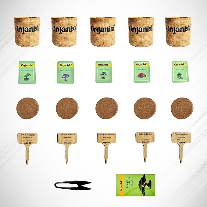 Organisk Bonsai Starter Kit - 5 Unique Tree Types, Special DIY Garden Hobby Kits, Amazing Gift for any Occasion